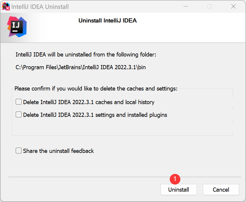 点击Uninstall卸载IntelliJ IDEA