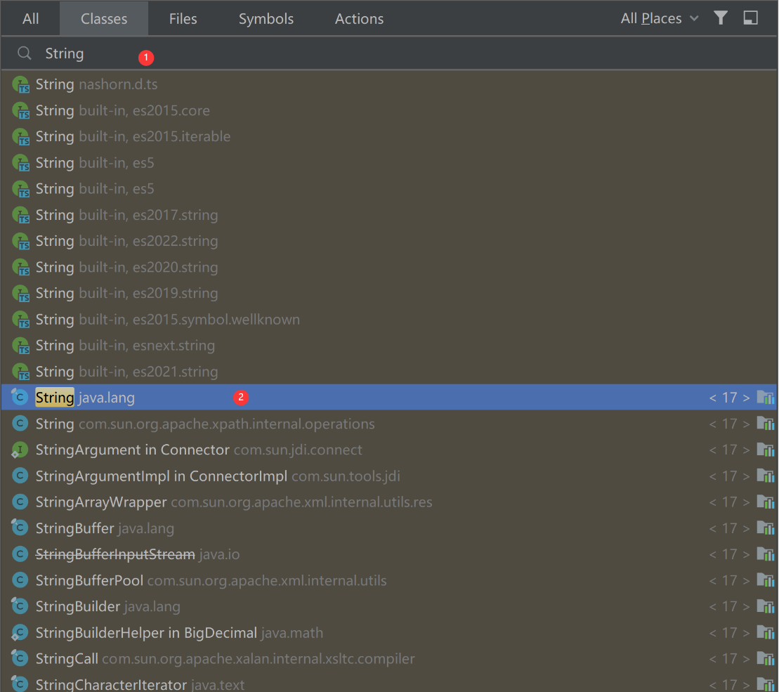 搜索并选择String.java