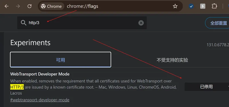 Chrome Enable http3 on self signed cert