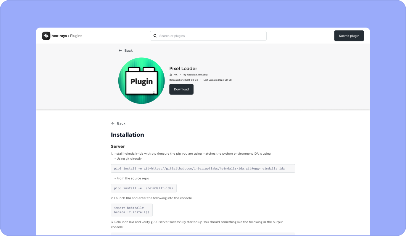 screenshot of the plugin details page