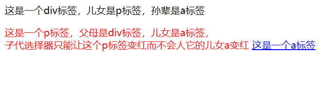 02-子代选择器.html在浏览器的显示效果