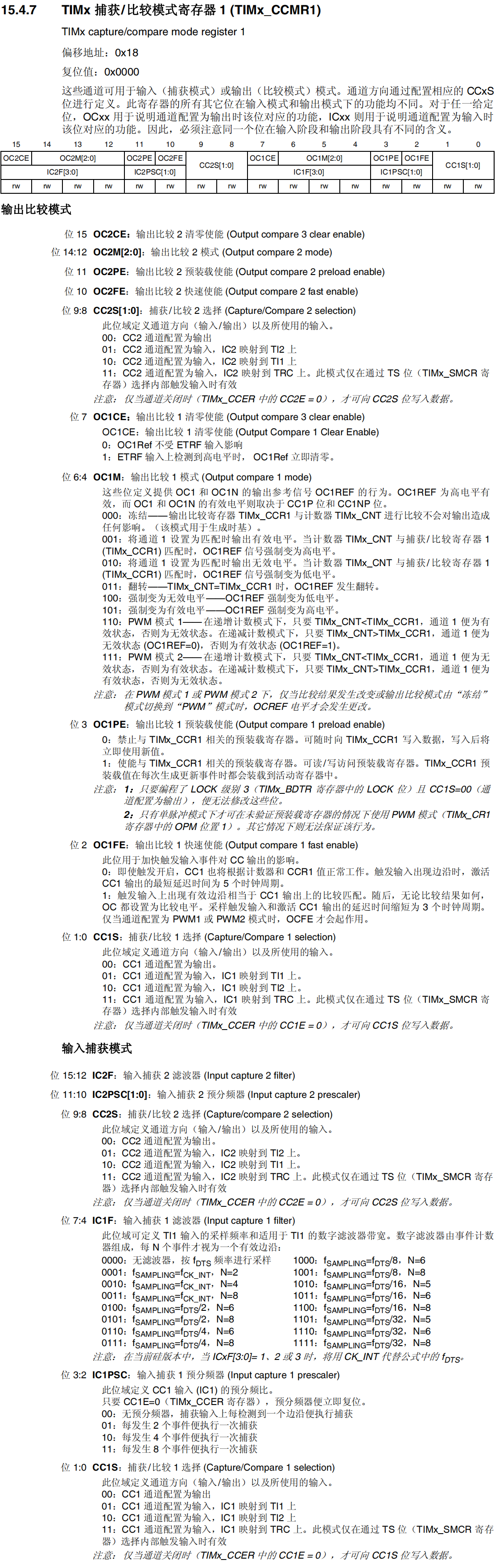 TIMx捕获/比较模式寄存器1