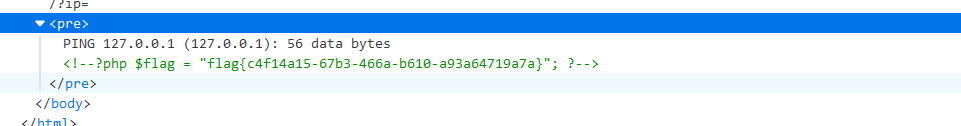 PING 127.e.e.1 (127.e.e.1); 56 data bytes  $flag -  "flag{c4f14a15-67b3-466a-b61e-a93a64719a7a}"; ?  < / pre>  < /body> 