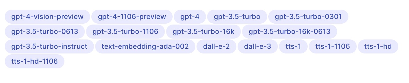 https://idatariver.com支持的OpenAI模型列表