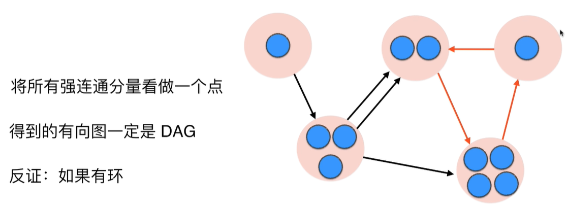 所有强联通分量各自看做一个点得到的图一定是有向无环图即DAG
