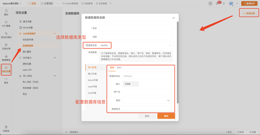 Apipost现已支持连接数据库！_项目设置