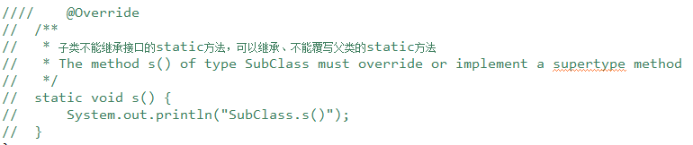 注释 SubClass 的 s() 