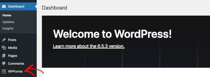 WordPress 管理区域中的 WPForms 菜单