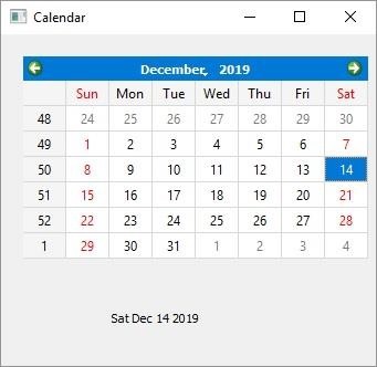 PyQt5 QCalendar小工具
