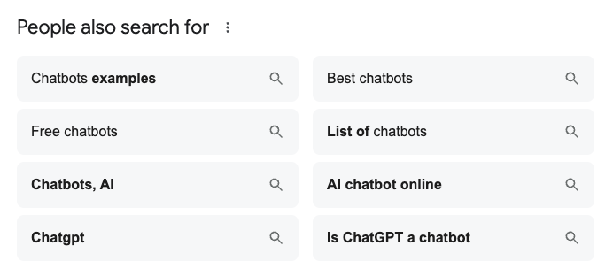 搜索“聊天机器人”关键词时，人们还会搜索的结果